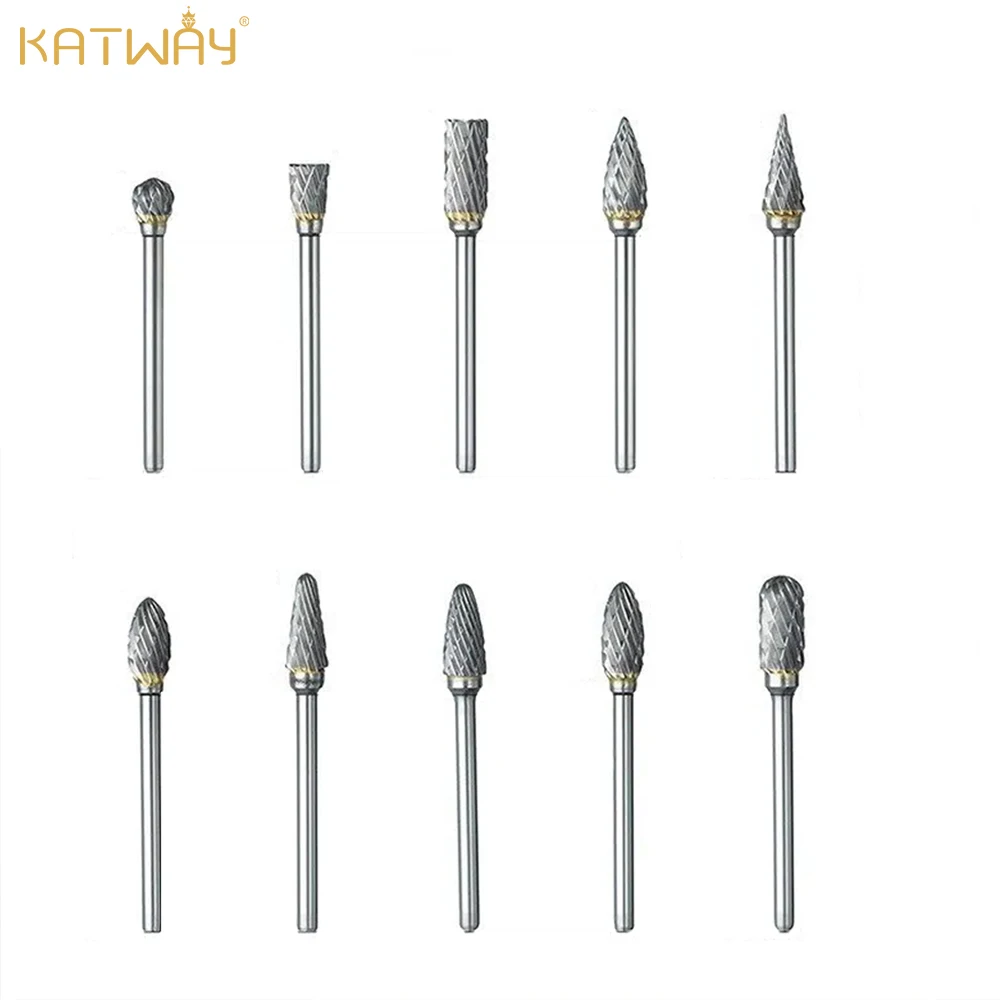 

KATWAY Rotary Milling Cutter Heads for Woodworking Grinding, 10pcs Double Cut Tungsten Steel Carbide Burr Set HH-AA53