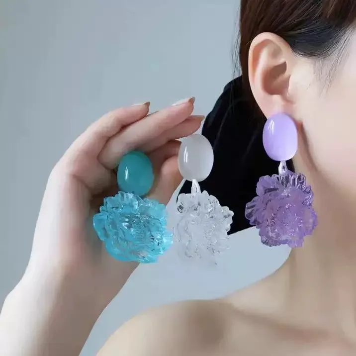pendientes 2026 tendencia Stereo Peony Floral Stud earrings Oversized Fashion Ear Ornaments Party Jewelry women's earrings
