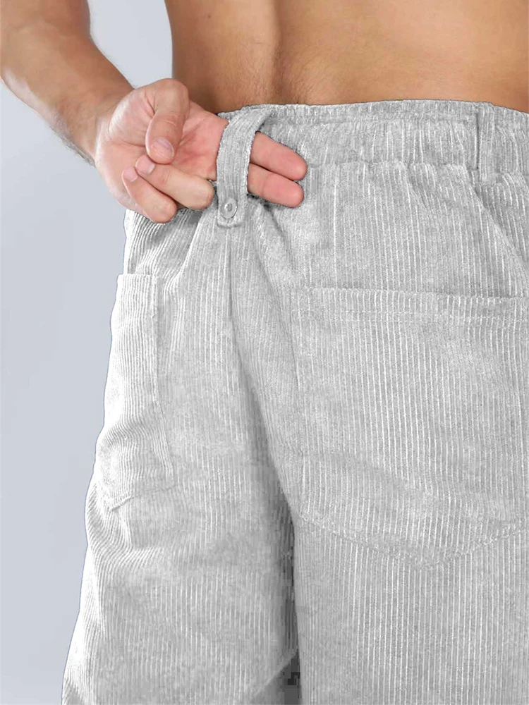 Pantaloni da uomo fitness sportivi primavera autunno Pantaloni di velluto a coste testurizzati a righe vintage Streetwear Pantaloni casual da uomo in tinta unita