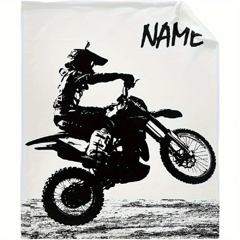 Personalized Custom Name Motorcycle Print Flannel Blanket Soft All-Season Ideal Gift for Home Birthdays Motorcycle Enthusiasts