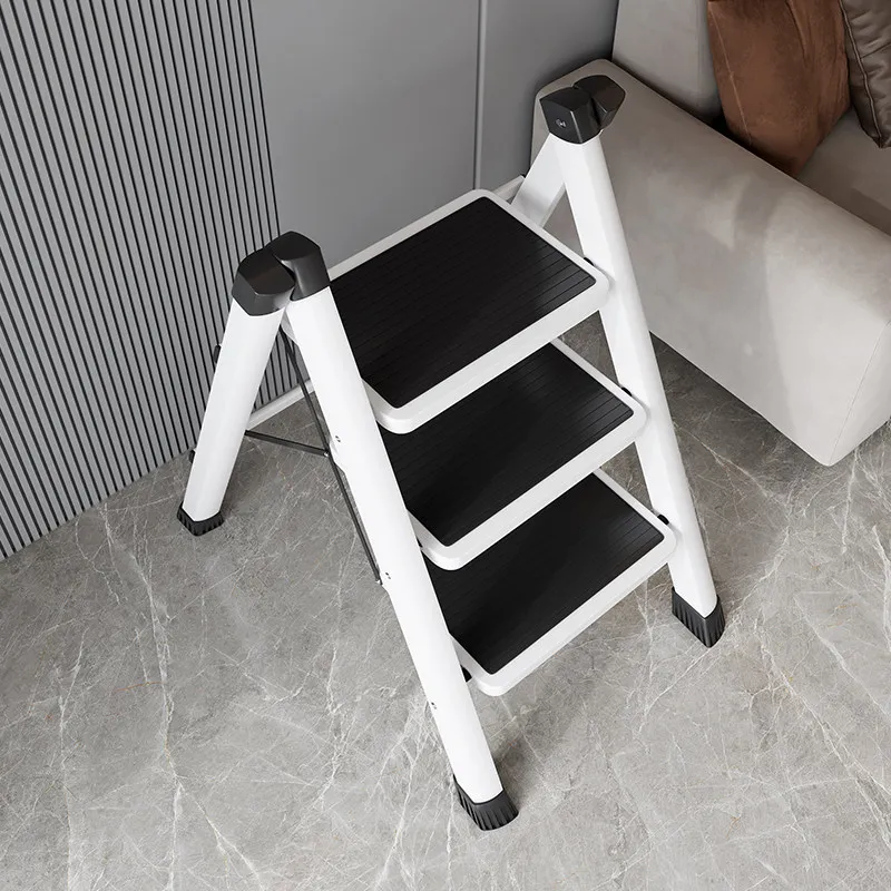 Thickened Red Three-step Folding Ladder, Multi-functional Portable Storage Ladder for Home Use