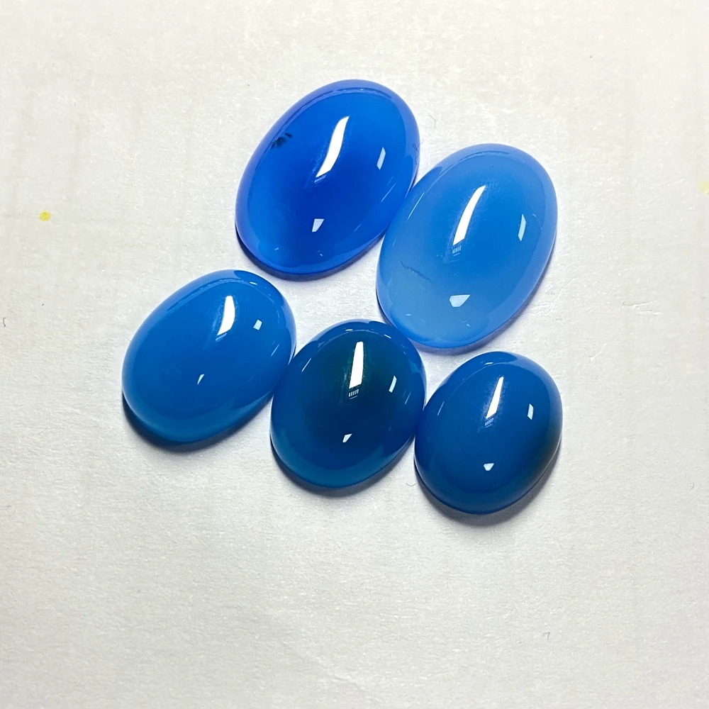 

50 Pieces 1 Bag Natural Blue Agate Oval 10x12mm Cabochon Flat Bottom Stone