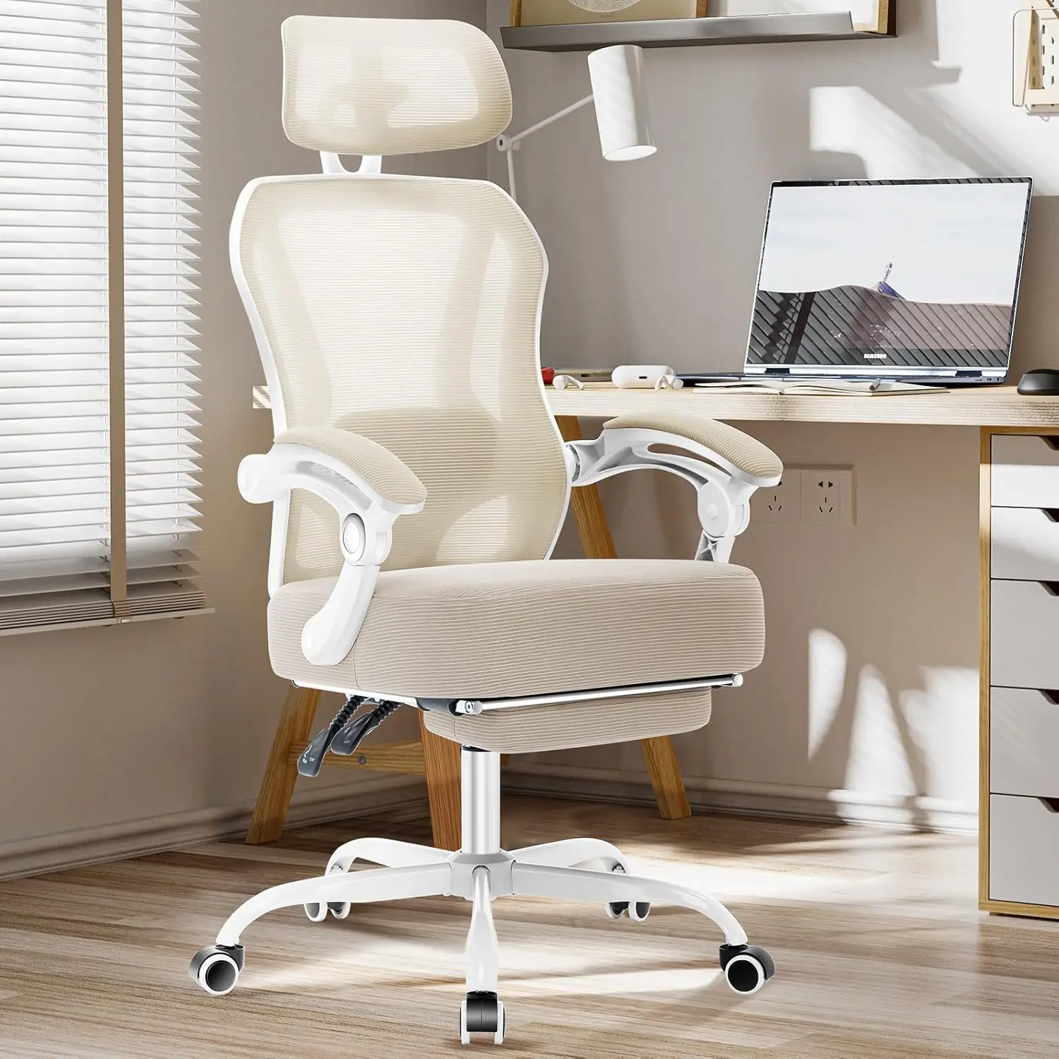 

Ergonomic Office Chair with Footrest,Ultra Thick Reclining Desk Chair with Adjustable 2D Lumbar Support and Headrest