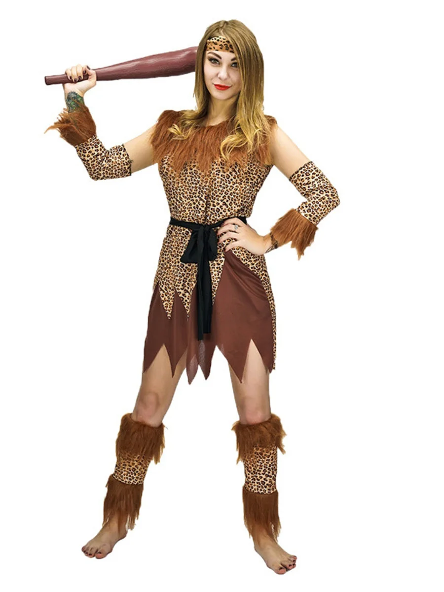 هالوين الكبار امرأة كهف رجل الكهف وحشية زي عرض مسرحي حفلة تأثيري حلي