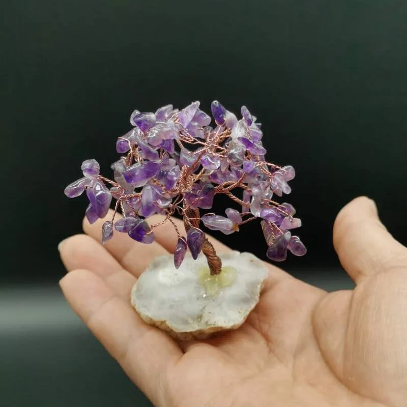 Ágata de cristal de rocha árvore da sorte árvore da fortuna artesanato artesanal puro saúde reiki cascalho decoração de casa presente