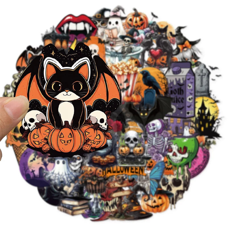 50PCS Retro Gothic Halloween Stickers Set Spooky Ghost Witch Horror Pumpkin Theme Party Favors