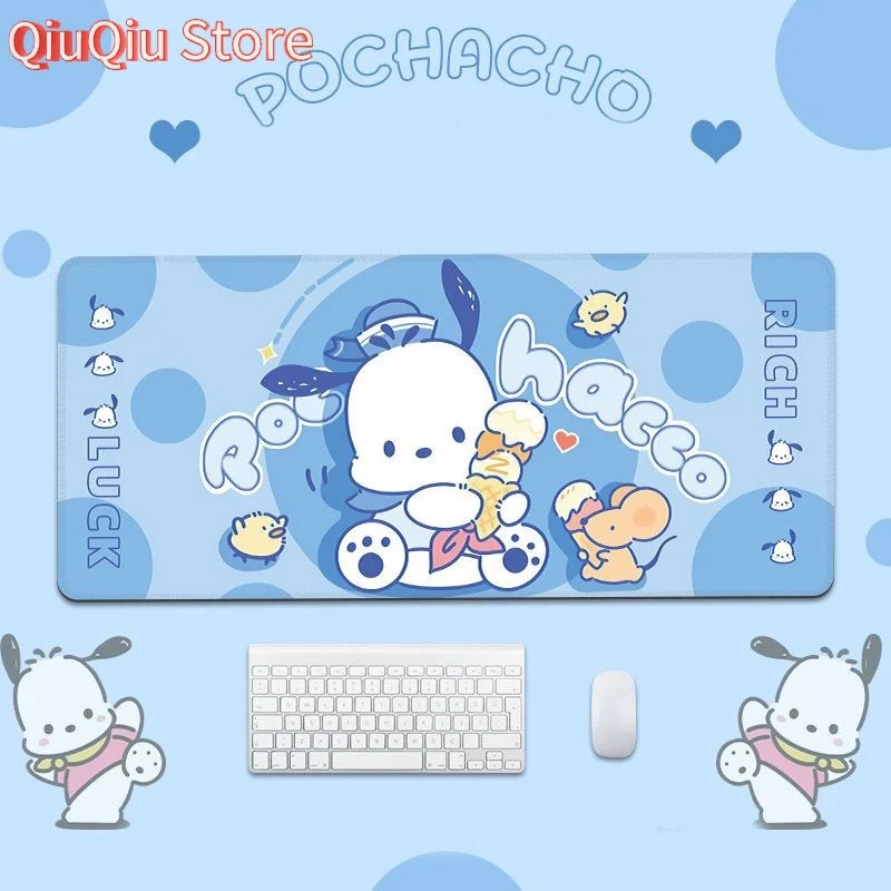 Kawaii Sanrio Pochacco Mouse Pad Tepi Meja Tebal Bantalan Anti Selip Dapat Dicuci Rajutan Rapat Tersedia Berbagai Ukuran