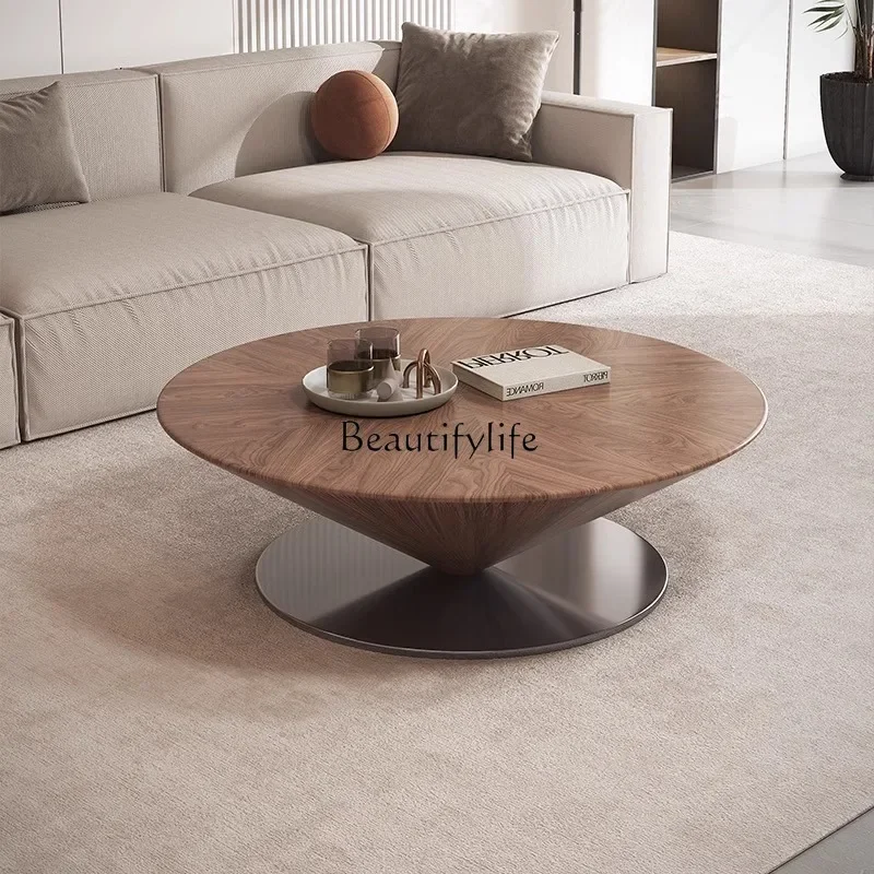 

LJY*Medieval style suspended coffee table designer modern minimalist round walnut pattern living room small apartment wabi