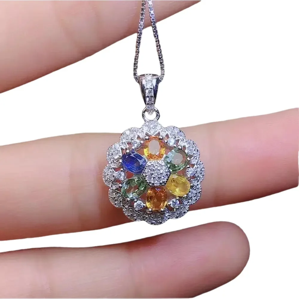 

KJJEAXCMY-925 Sterling Silver Pendant Necklace Women, Inlaid Natural Colored Sapphire, Classic Jewelry, Supports Test, Trendy