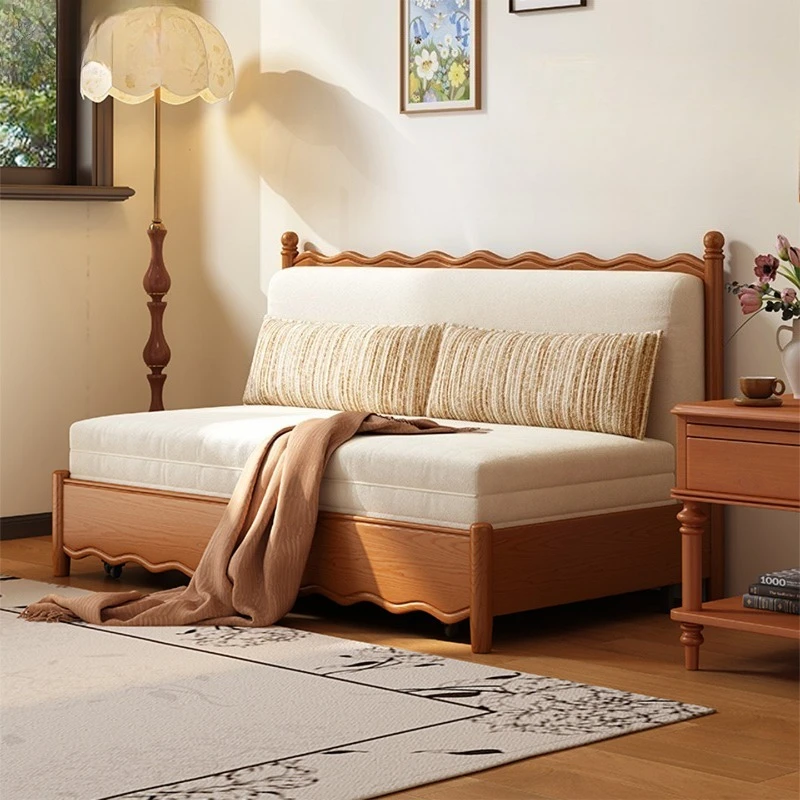 French solid wood sofa bed, folding dual-purpose living room multi-functional study sofa pull-out bed