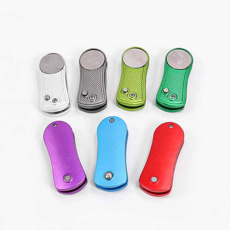 Stainless Steel Foldable Golf Divot Tool with Pop-up Button and Magnetic Ball Marker Multi-Colors Golf Ball Tool Pitch