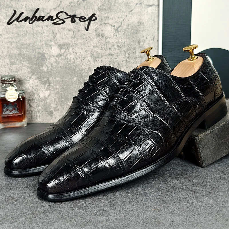 

Italian Men Oxford Shoes Crocodile Prints Mens Casual Dress Shoes Lace Up Pointed Toe Cap Toe Wedding Office Leather Shoes Men