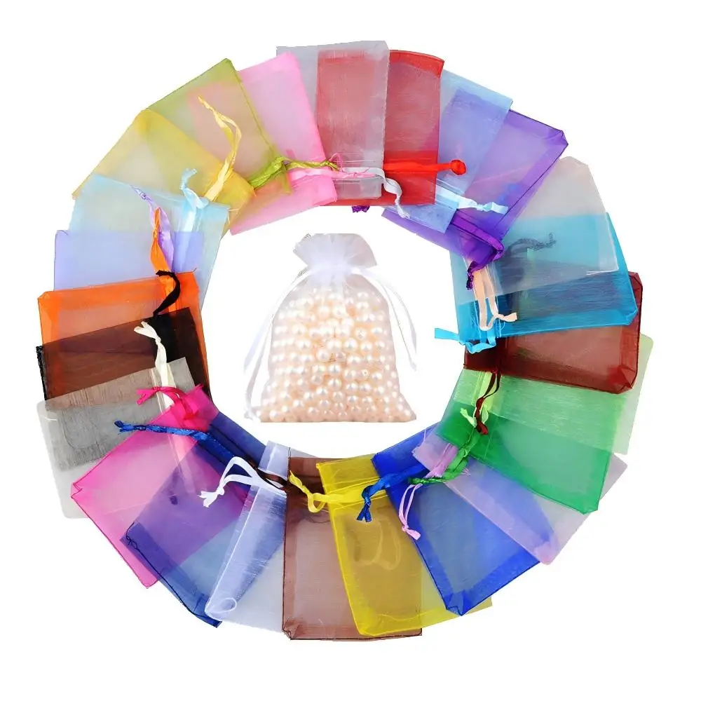 100pcs/Lot Multicolor Jewelry Packaging Bag 5*7 7*9 9*12 10*15cm Organza Bags Gift Storage Wedding Drawstring Pouches Wholesales