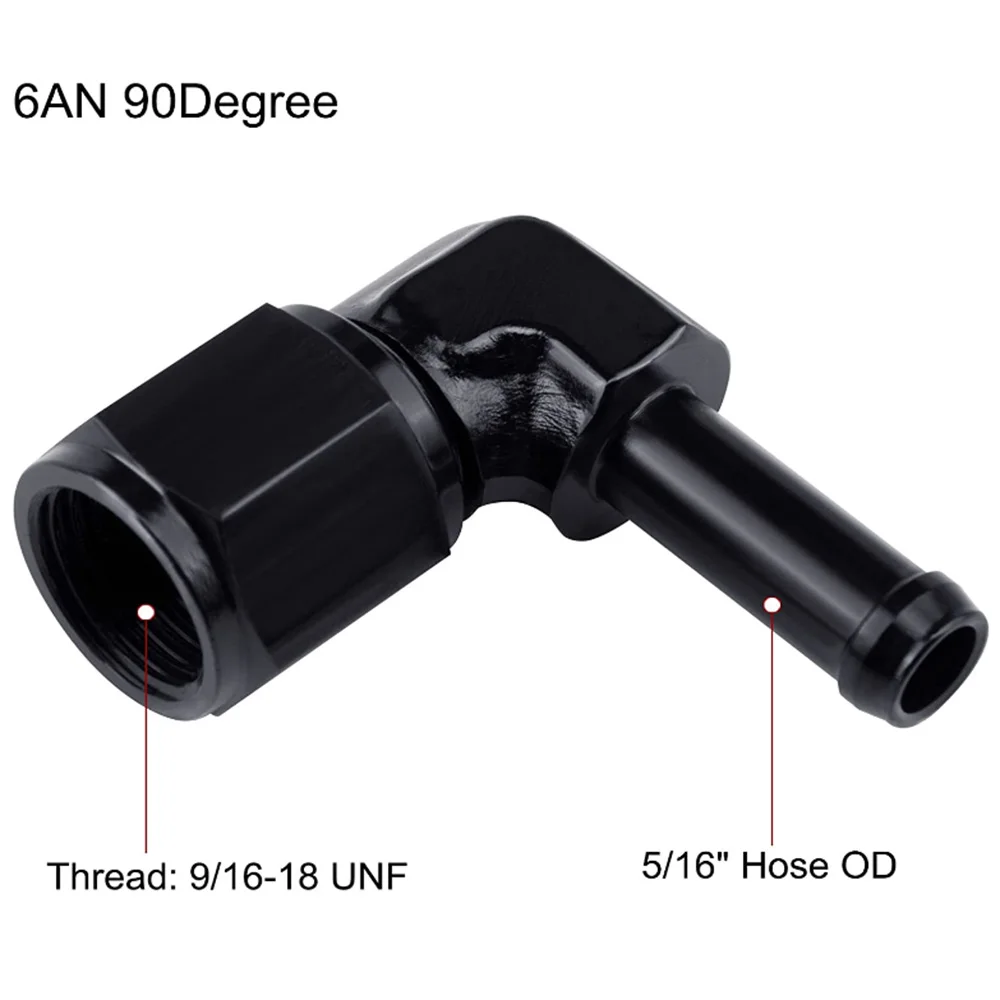 

6AN Female to 5/16 3/8 Barb Hose Fitting Adapter 90 Drgree Swivel Aluminum Black Fuel Line Adapter