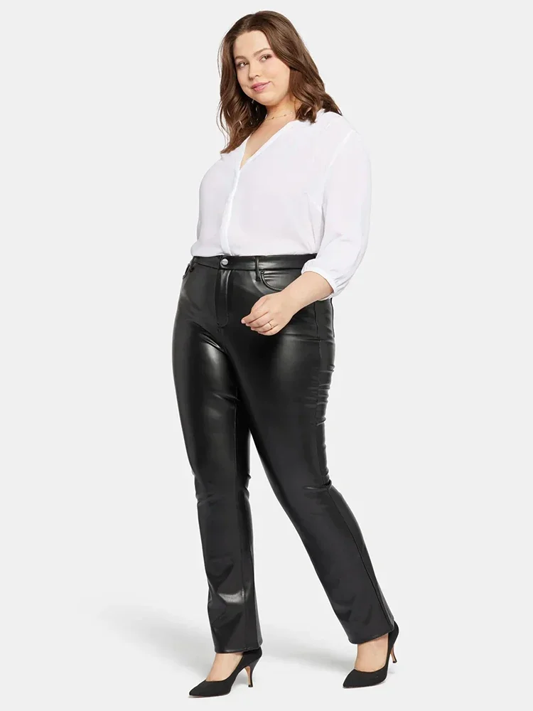 Pantalones de piel sintética de talla grande para mujer, cintura alta, Sexy, PU, con bolsillo, elásticos, Bodycon, lápiz, 5XL, 6XL, 7XL, nuevo