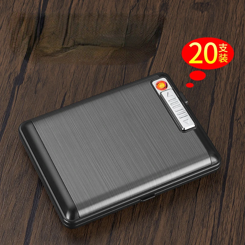 Portable Zinc Alloy Ultra-thin Split Cigarette Case Tungsten Electronic Cigarette Lighter 20 Pieces Men\'s Storage Box Business