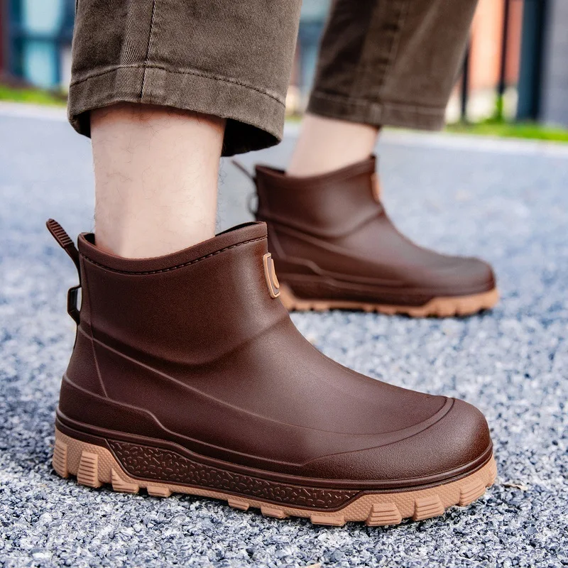 New Fashionable Men's Rain Boots for Daily Wear Anti slip Wear-resistant Warm Outdoor Delivery Rider Fishing Work Rain Shoes