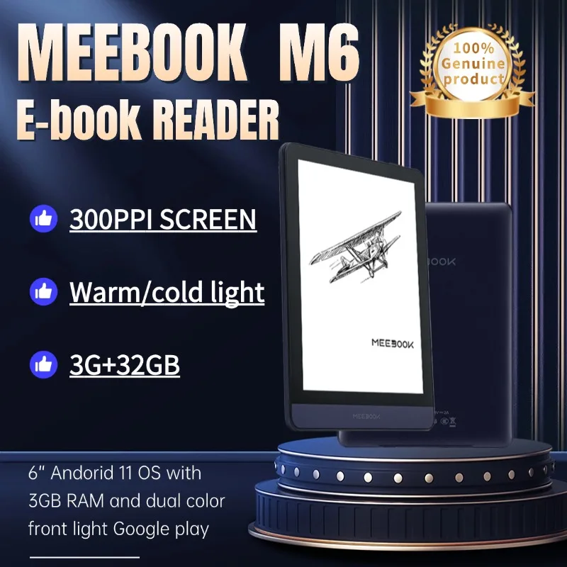 Original Meebook M6 E-book Reader 6 inch E-ink 300PPI Screen Ereader with Dual Color Frontlight 3G/32GB Android 11 EBook Reader