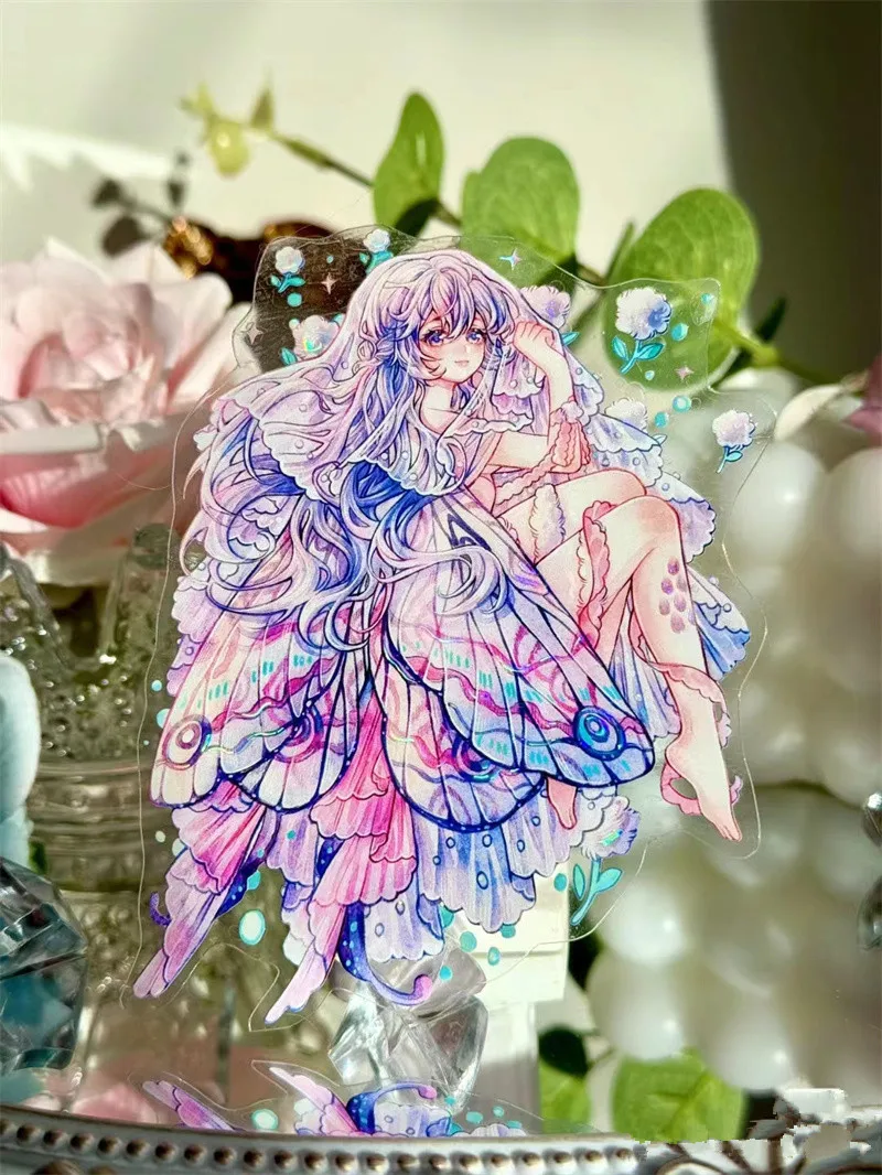 

Fairy Snow Moth Girl Shiny Shell PET Tapes Craft Supplies DIY Scrapbooking Card Making Decorative Plan Sticker