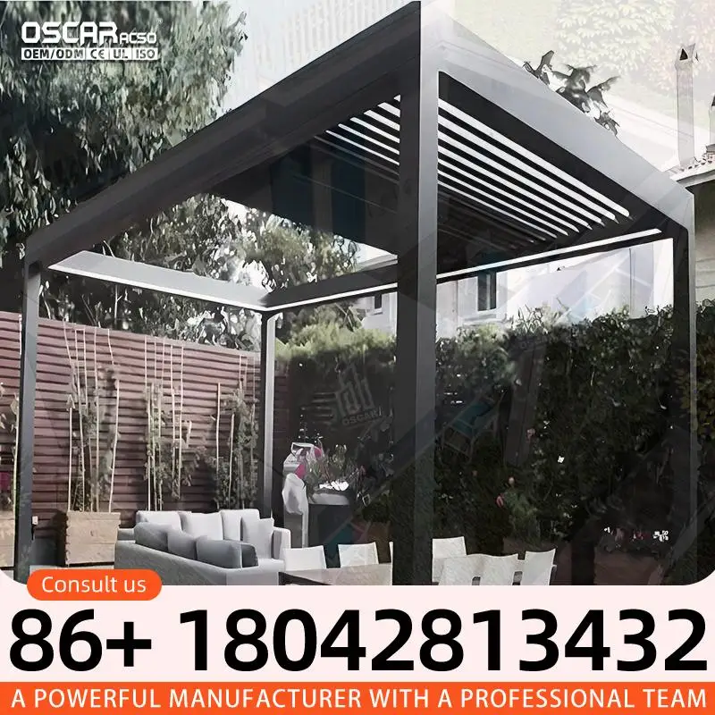 Outdoor Large Size Shade Waterproof Motorized Louvered Aluminum Pergola for Courtyard Garden Patio pergola