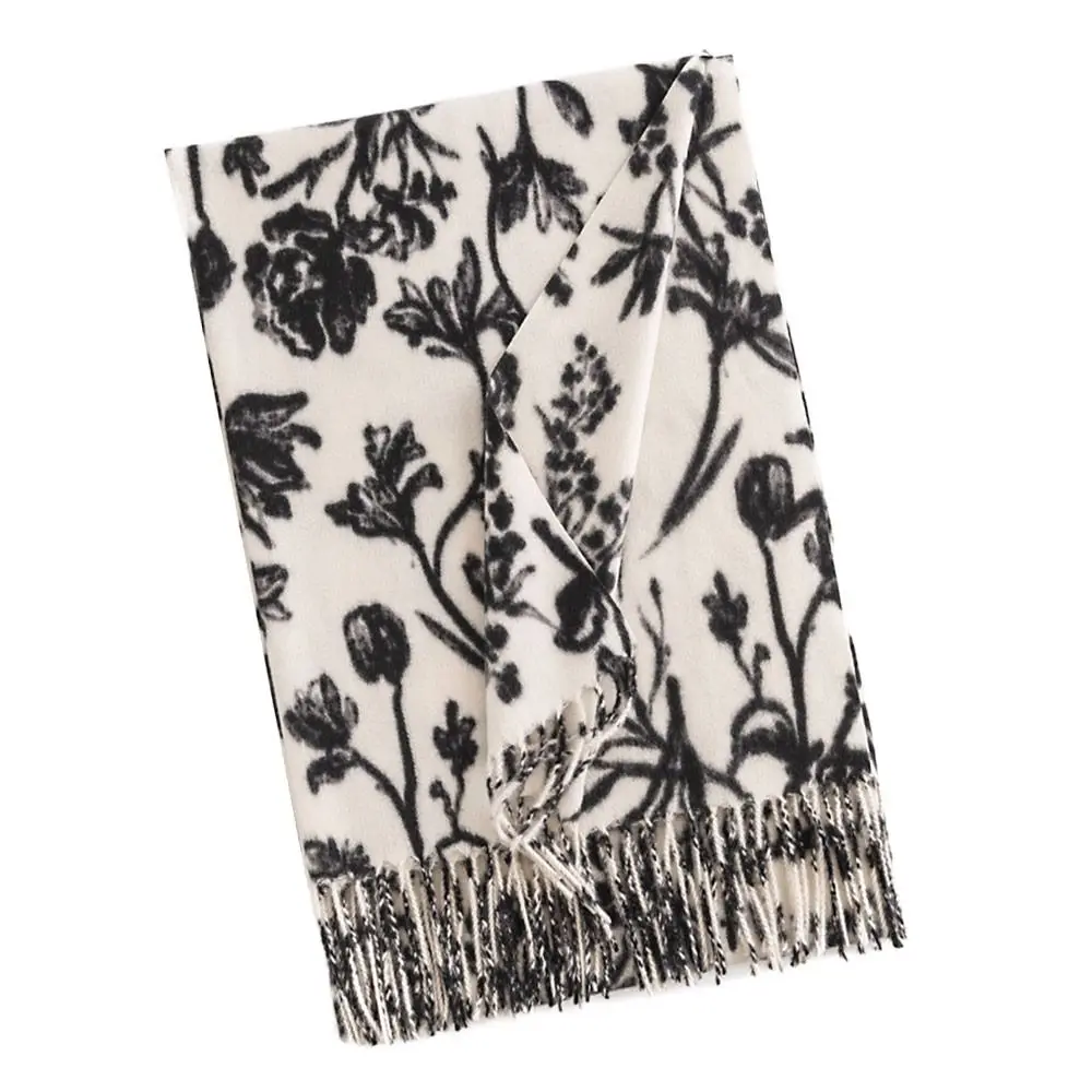 

Винтажный утолщенный шарф из искусственного кашемира с цветочным принтом и кисточками, теплая женская шаль, морозостойкая накидка на плечо, осень-зима