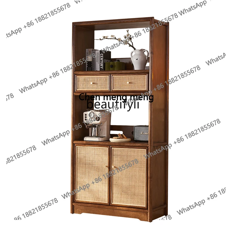 

Medieval display cabinet Household living room Solid wood, dining side, Japanese rattan wine cabinet Storage tea cabinet H