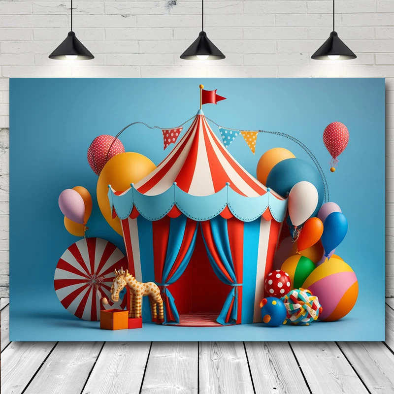 Circus Theme Photography Backdrop for Baby Shower Birthday Party Balloon Elephant Carnival Children Portrait Photo Background