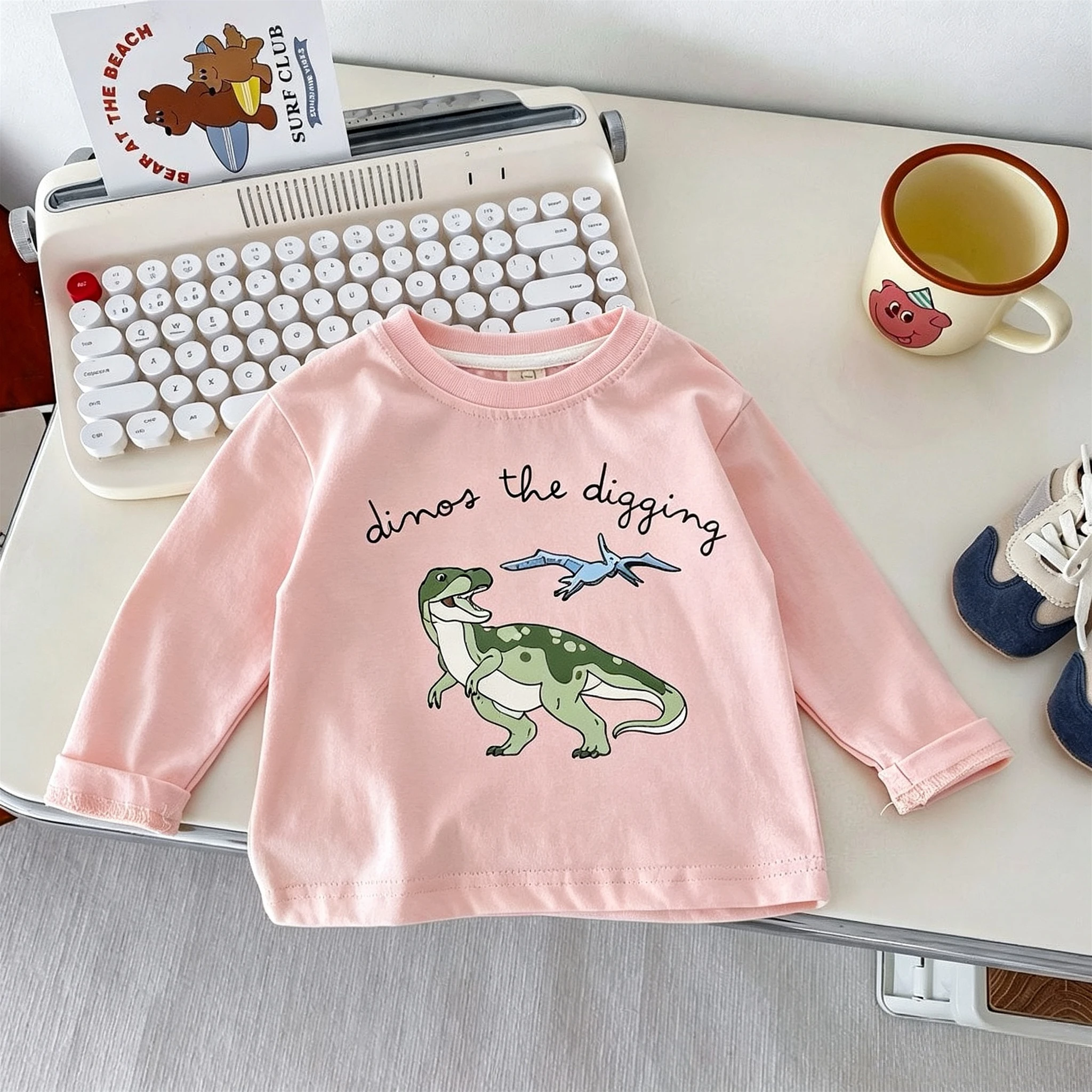Baby Girl And Boy Dinosaur Long Sleeve Tees Tops Korean Style Fashion Casual Kids Bottoming Shirt Autumn Clothes Casual Blouse