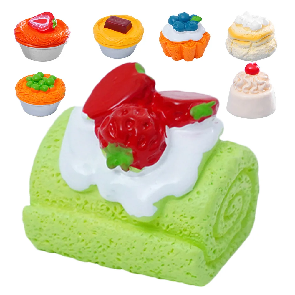 

7Pcs Realistic Miniature Food Set Simulation Desserts Tiny Cakes for Dollhouse Decoration Resin Fruit Cake Bakery Toys
