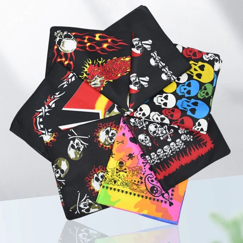 Skull Pattern Bandana Face Mask Square Scarf Headwear Square Headband Hip Hop Motorcycle Sports Hair Wrap Wristband