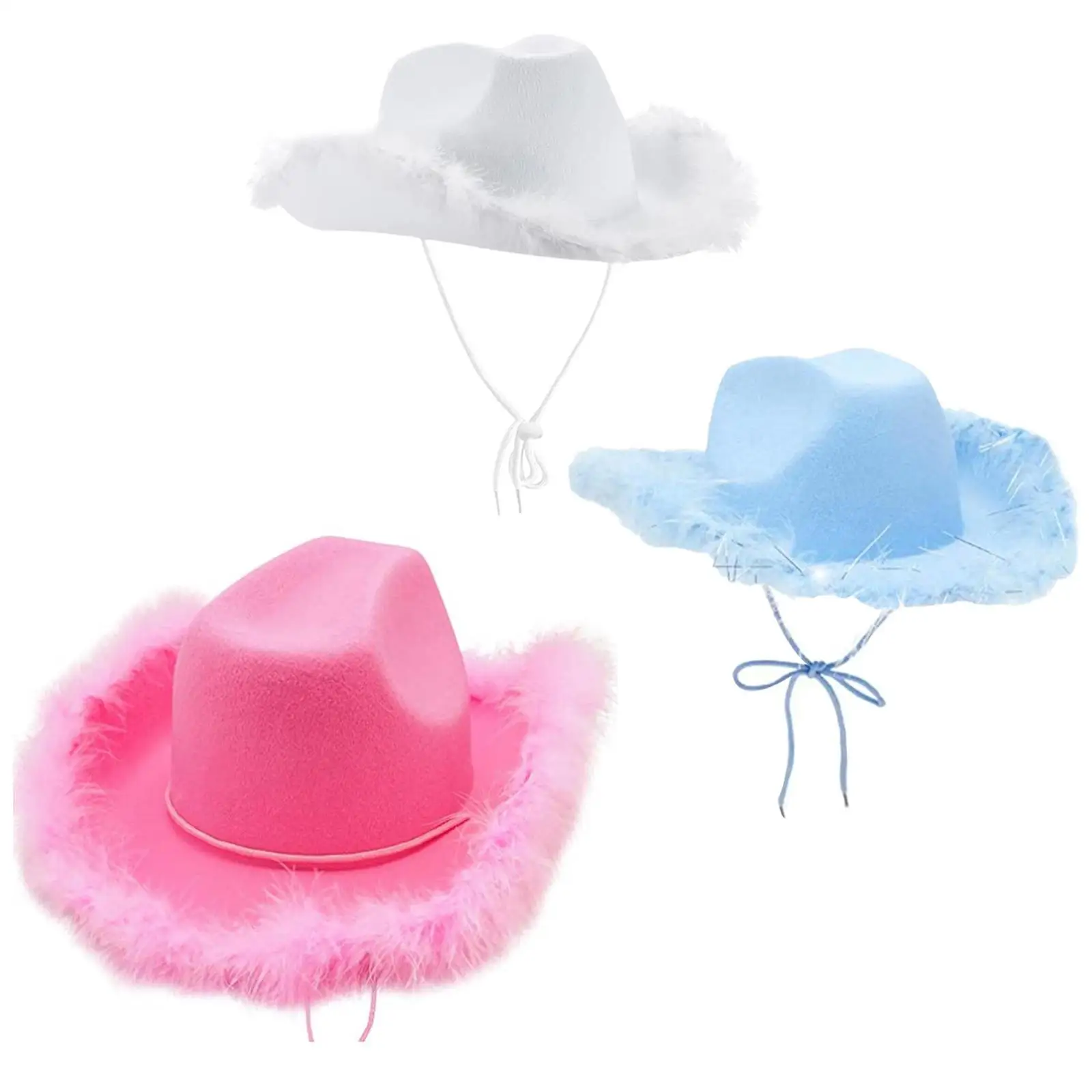 Pink Feather Cowgirl Hat Fluffy Feather Western Cowboy Hat For Christmas Bachelorette Party Carnival Rave Costume Accessories