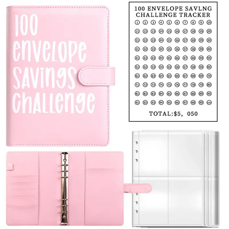 

100 Savings Challenges Book With Envelopes,A5 Envelope Challenge Binder,With Cash Envelopes-Savings Challenges(Pink) Durable-AEF