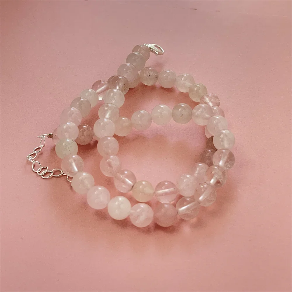 Pink Natural Crystal Bead Necklace With Lobster Clasp, Suitable For Men And Women To Wear Everyday