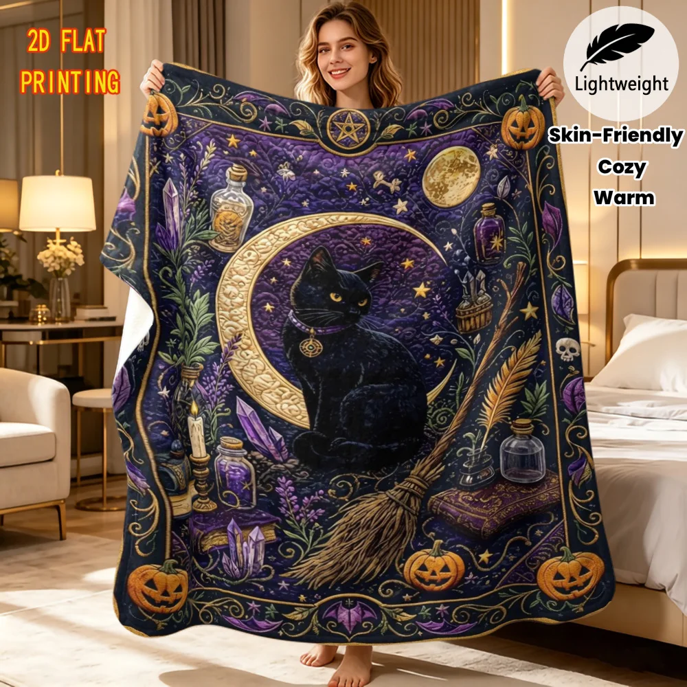 Vintage Mystic Style Halloween Flannel Throw Blanket Skin Friendly Warm Blanket For Holiday Home Or Party