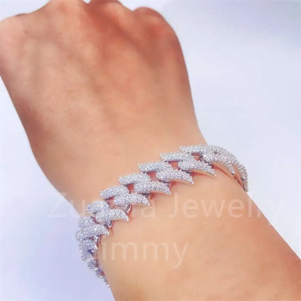Luxury 16mm Width Vvs Moissanite Diamond Hiphop Men Bling Bracelets Diamond Men.