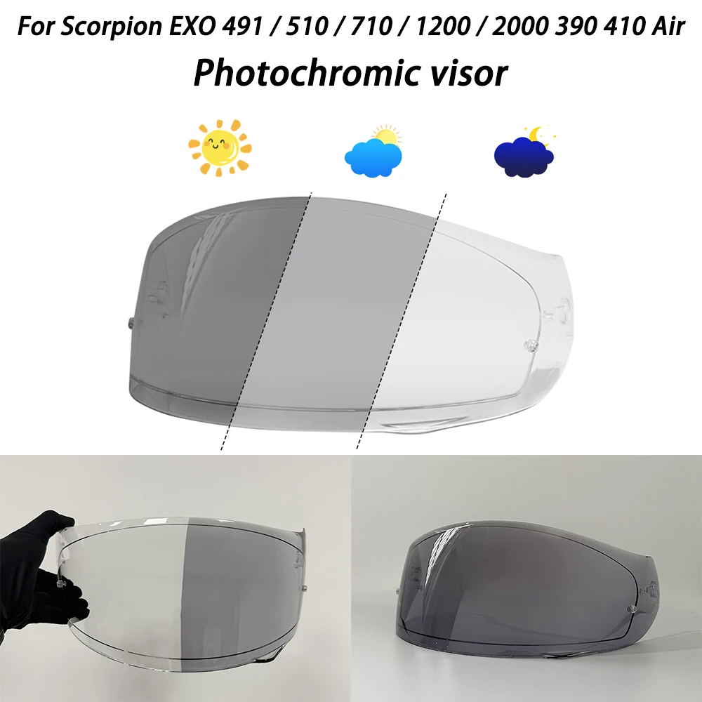 helmet Photochromic Visor Anti-UV PC Lens EXO-491 hromic Smoke Dark Visor For Scorpion EXO 510 / 710 / 1200 / 2000 390 410 Air