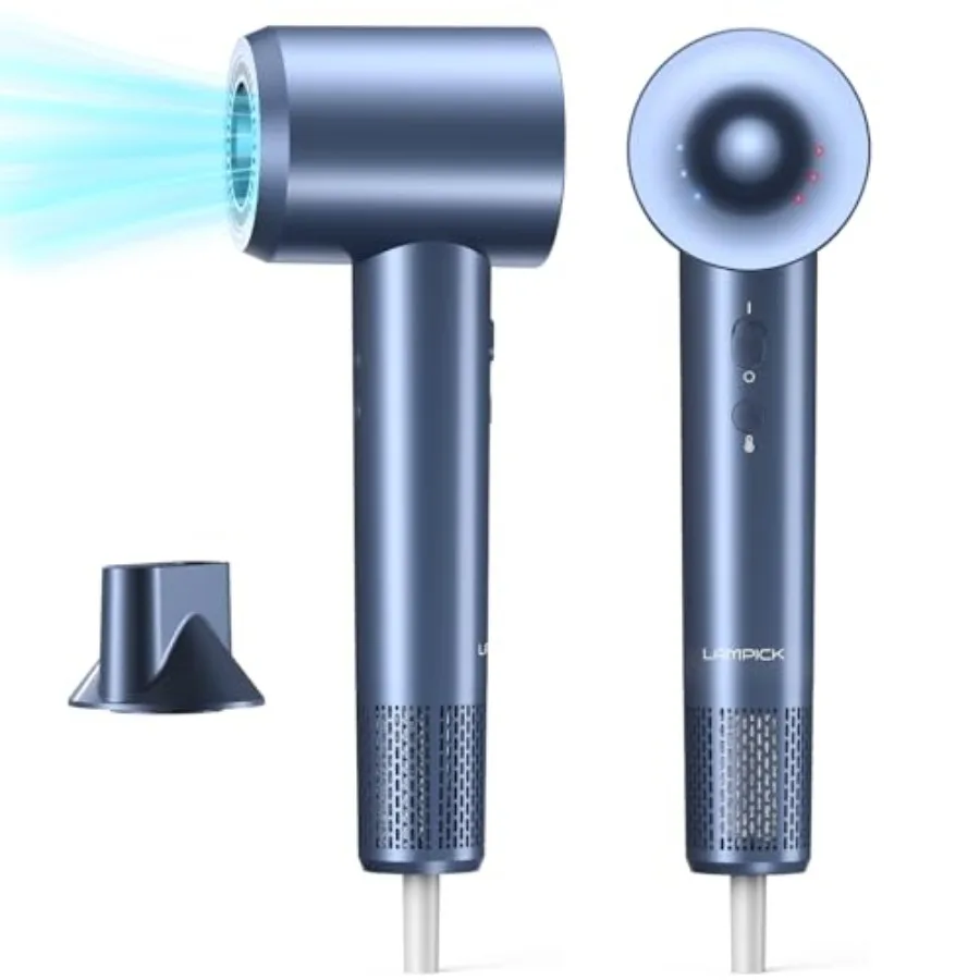

Professional ionic hair dryer with 150, 000 RPM motor for fast drying at home or travel; lightweight design, 5 temperature/3 sp
