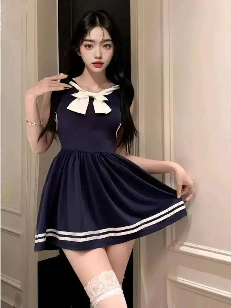 College Sweet And Style Has Waist Uniform Spring Pure Desire Seductive Lingerie Navy Dress Elegant Camisole POLYESTER YS8H