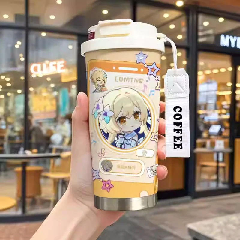 530ml Thermos Cup Genshin Impact Cartoon Lyney Wanderer Nahida 316 Stainless Steel Water Coffee Cup Office Students Portable