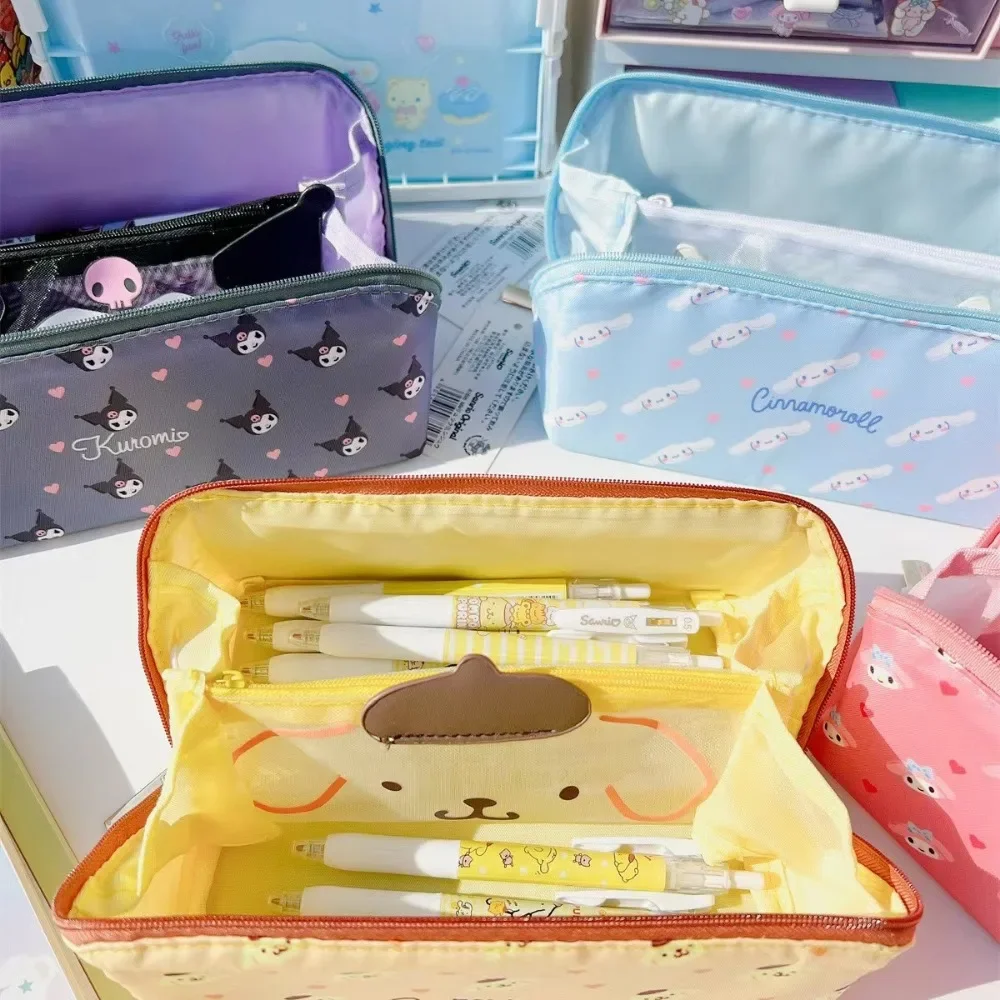 Sanrio Large Capacity Pencil Case Cute Melody Kulomi Cosmetic Bags SchoolPencils Bag Pen Case Supplies Stationery Festivals Gift