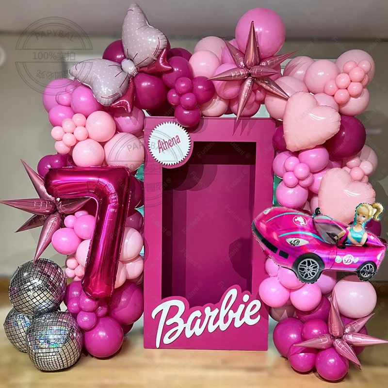 

143pcs Barbie Roadster Princess Balloon Arch Set Disco 4D Ball Girl Birthday Party Decoration Supplies Baby Shower Helium Globos