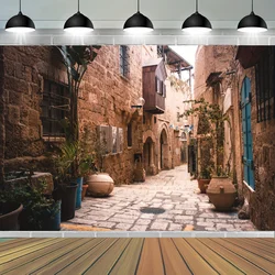 Jerusalem Old City Street Backdrop Retro Stone Houses Wall Flowerpots Background For Party Decorations Photography Background