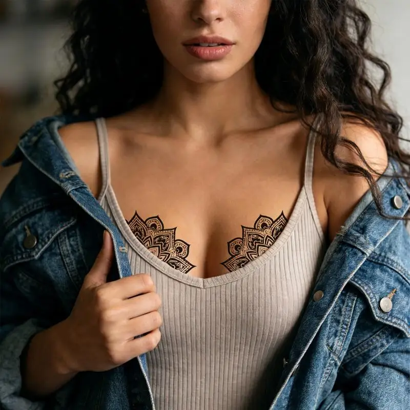 Hot Sale 10Pcs Waterproof Chest Fake Tattoo Stickers Mandala Butterfly Sexy Body Art Easy Removable For Daily Party Decor view 3