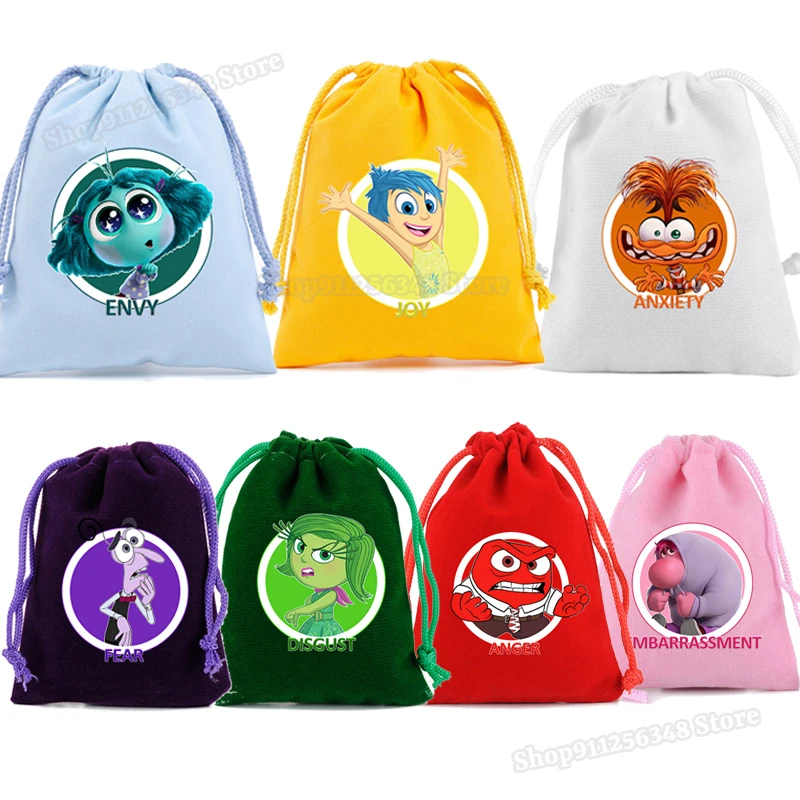 Inside Out 2 Drawstring Bags Cartoon Figure Print String Pouch Disney Anime Gift Bag for Party Festival Cosmetics Storage Bag