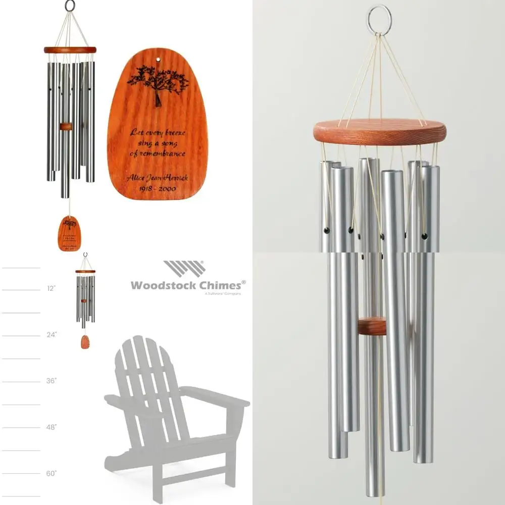 

24-Inch Medium Silver Outdoor Wind Chime, Personalized Memorial Gift, Graceful Garden Decoration for Honoring Loved Ones