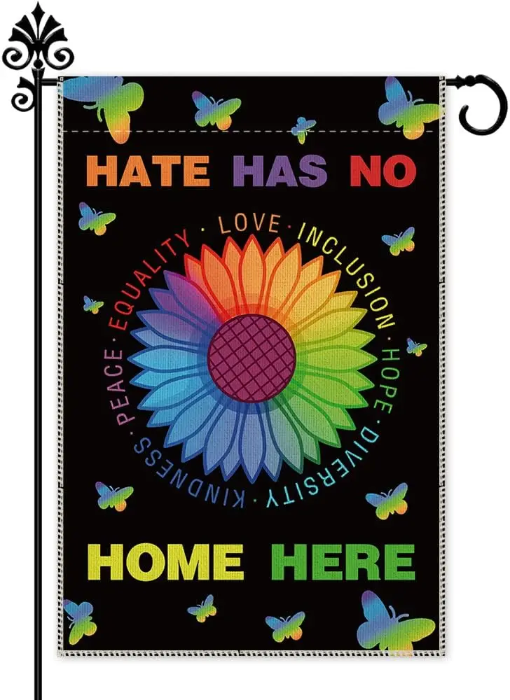 Hafhue Hate Has No Home Here Garden Flag, Farmhouse Holiday Yard Outdoor Garden Lawn Decoration Flag, Ally flag, Disability Flag