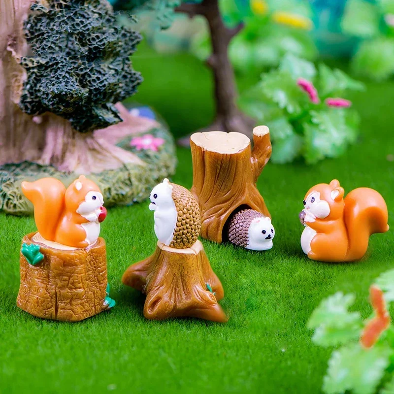 5 pçs estatueta em miniatura bonito dos desenhos animados esquilo ouriço ornamentos decoração para casa kawaii animal artesanato quarto decoração de mesa pequeno presente