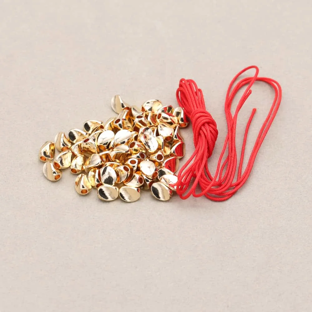 5 pièces de perles une corde, fabrication de bijoux, entretoises, perles de couleur dorée avec cordes