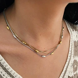 Peri'sbox Dainty Triple Layered Clavicle Chain Oval Beads Necklace Unique Design Stainless Steel Waterproof Trendy Women Jewelry