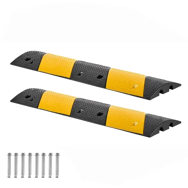 

40 in Rubber Speed Bump, 2 Pack, 2 Channel Heavy Duty Traffic Speed Hump, 22000 lbs/Axle Load